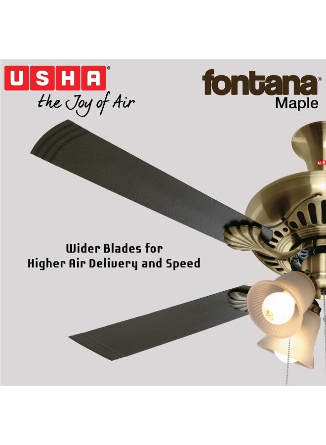 USHA Fontana Maple 1250mm ISI Ceiling Fan with Decorative Lights,BEE Star Rated,100% Copper Motor,RF Remote,High Air Speed & Delivery,2 Year Warranty,(Antique Brass Black) Pack of 1 - Image 3